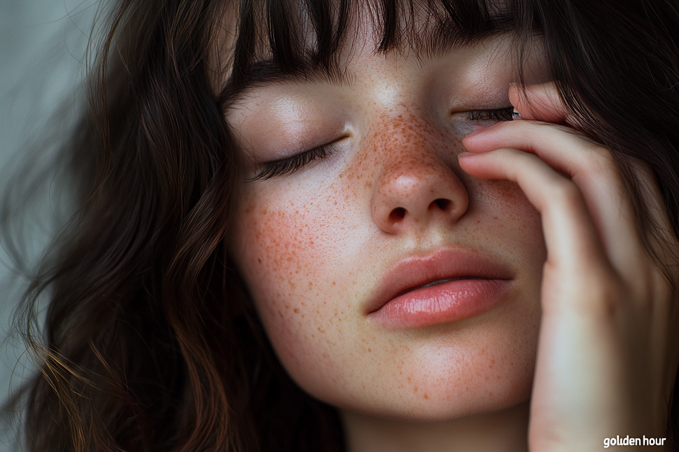 Modelo aplicándose bálsamo fijador de purpurina en el cabello, mostrando un acabado brillante y estilizado.